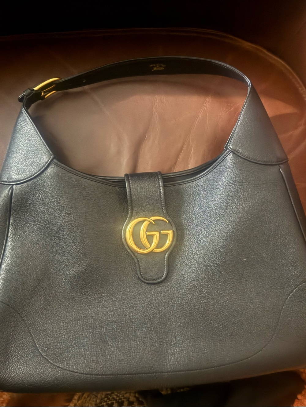 Gucci Black Leather Hobo with Gold Double G Logo